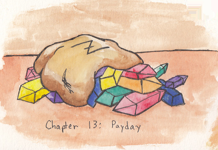Chapter 13: Payday. Chapter image depicts a bag of refractors. Really, that's all it is.