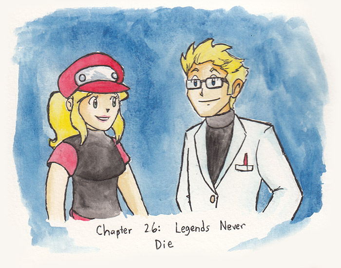 Chapter 26: Legends Never Die. Chapter illustration depicts Roll and Art looking pretty average. Art's wearing a lab coat but otherwise everything about what they look like as adults has been covered in previous chapters.